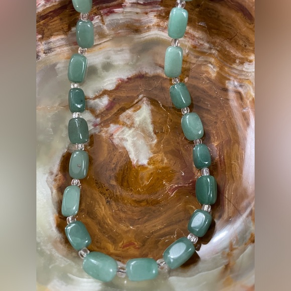 Green square beaded Aventurine crystal stone  necklace - Picture 1 of 5
